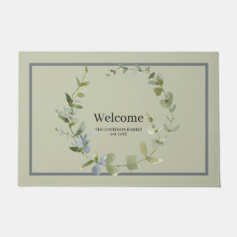 Felpudo Elegante bienvenida de la familia Wreath Greenery