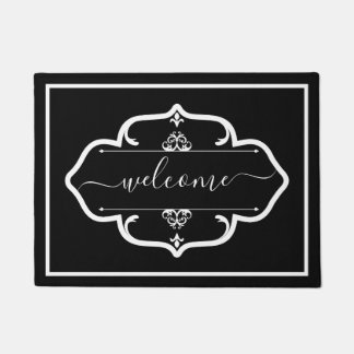 Felpudo Elegante Bienvenida Decorada Personalizada en Blan