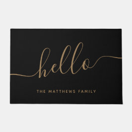 Felpudo Elegante Black Gold Script Name Hello Welcome