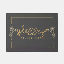 Felpudo Elegante Blessant Home Flowers Gray Gold Personali