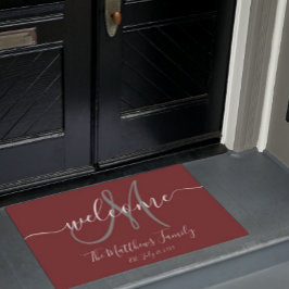 Felpudo Elegante Boda de nombres de guiones de un monogram