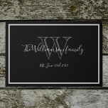 Felpudo Elegante Boda Monograma Bienvenido al exterior Doo<br><div class="desc">Elegante Boda Monograma Bienvenida Al Exterior Doormat. Diseño de monograma blanco y gris personalizado con el apellido de la novia y del novio y la fecha establecida en un fondo negro. Un regalo genial para los recién casados. Encantador por su nueva vida juntos. También un hermoso regalo de bienvenida. Haga...</div>