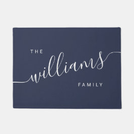 Felpudo Elegante caligrafía moderna azul marino y blanco