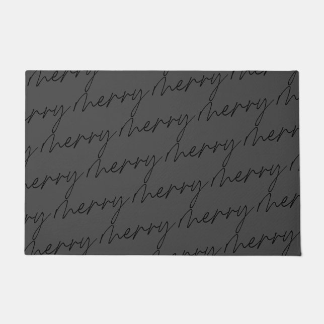Felpudo Elegante Chic Negro Gris Alegre Letra Script (Anverso)