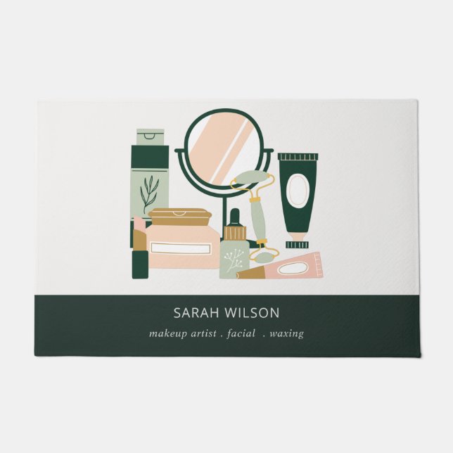 Felpudo Elegante cosmético de artistas de maquillaje verde (Anverso)