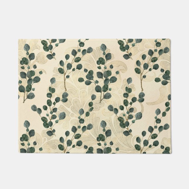 Felpudo Elegante Cream Gold Whimsical Eucalyptus Greenerat (Anverso)