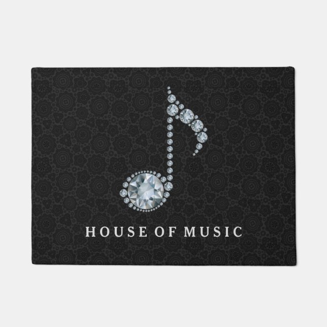 Felpudo Elegante Damask Black y Diamonds Print Music Note (Anverso)