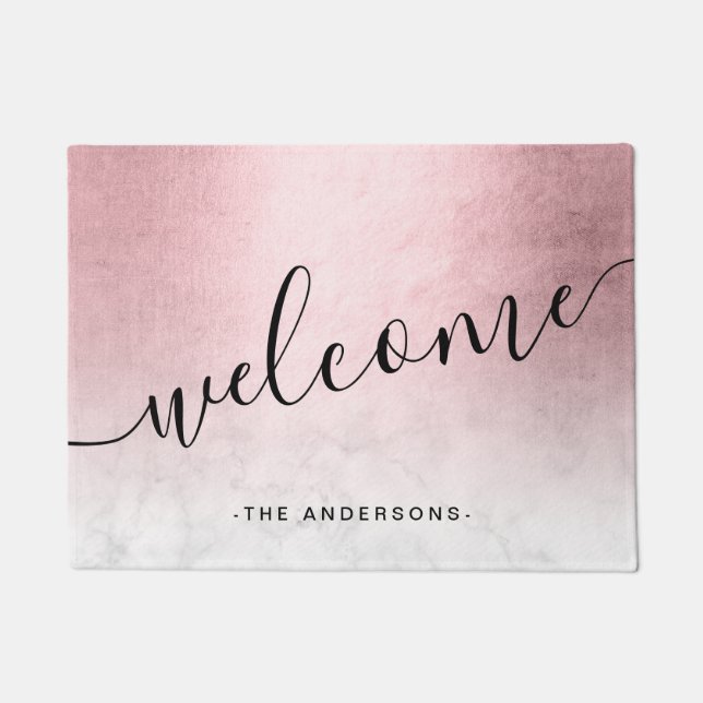 Felpudo Elegante degradado moderno rosa de mármol blanco d (Anverso)