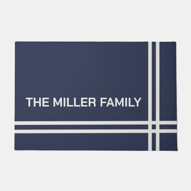 Felpudo Elegante diseño de rayas azul marino y blanco (Anverso)