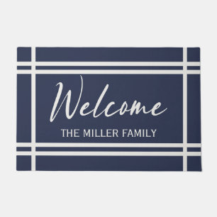 Felpudo Elegante diseño de rayas azul marino y blanco