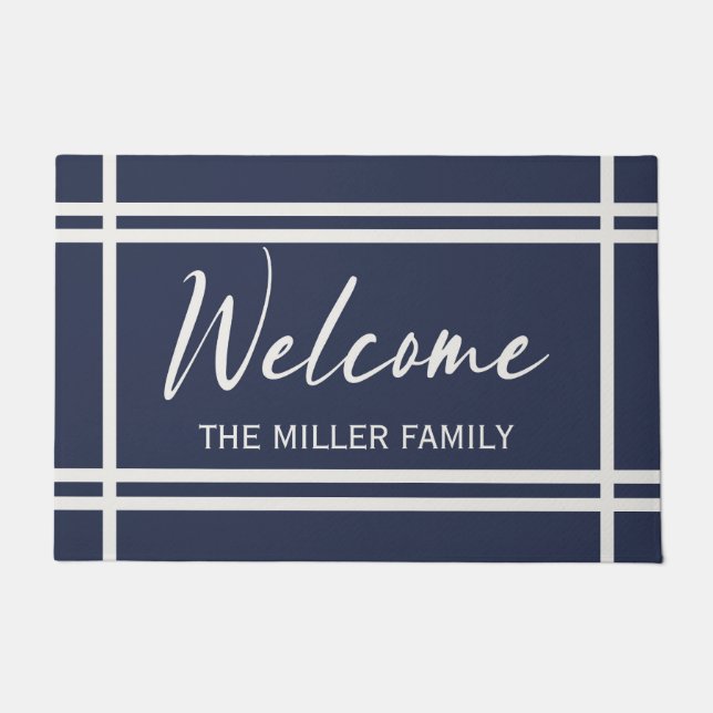 Felpudo Elegante diseño de rayas azul marino y blanco (Anverso)