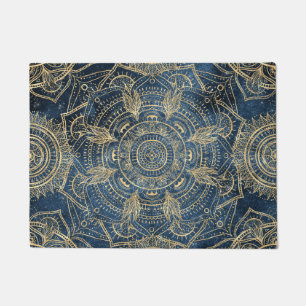 Felpudo Elegante diseño dorado Mandala azul brillante
