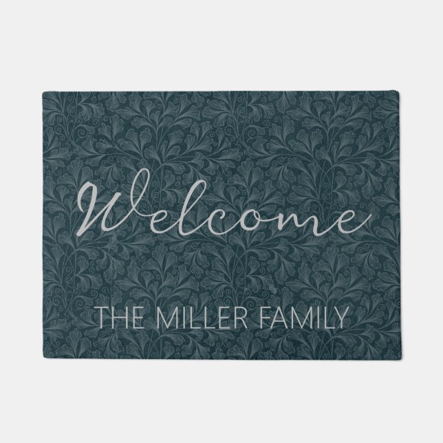 Felpudo Elegante diseño floral vintage azul oscuro (Anverso)