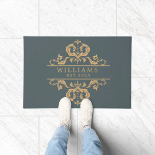 Felpudo Elegante Doormat de Monograma Vintage Floral Gold