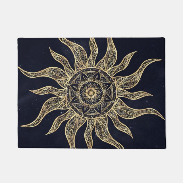 Felpudo Elegante Dorado Sun Mandala Blue Nebula Diseño (Anverso)