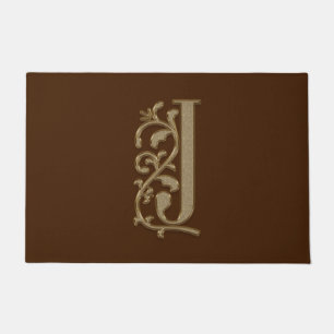 Felpudo Elegante entrada Monograma J Inicial en Brown