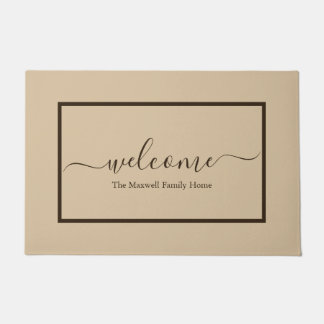 Felpudo Elegante escritura beige marrón nombre familiar bi