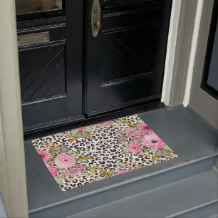 Felpudo Elegante estampado de leopardo y diseño floral