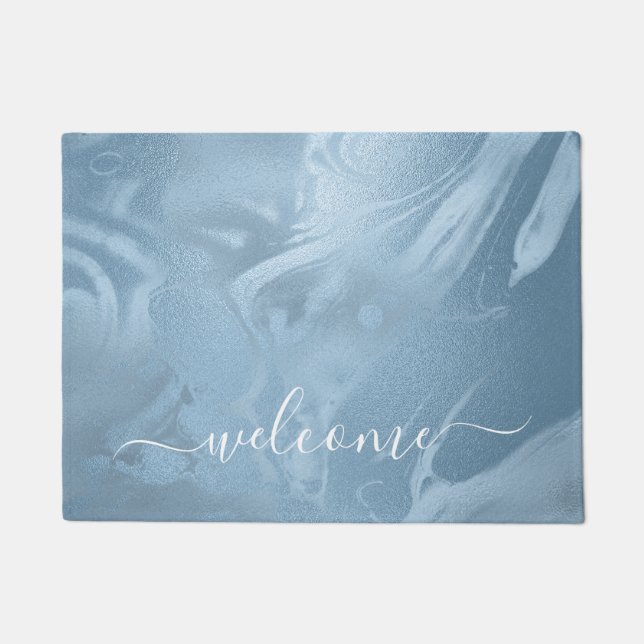 Felpudo Elegante estilo moderno y elegante de mármol azul (Anverso)