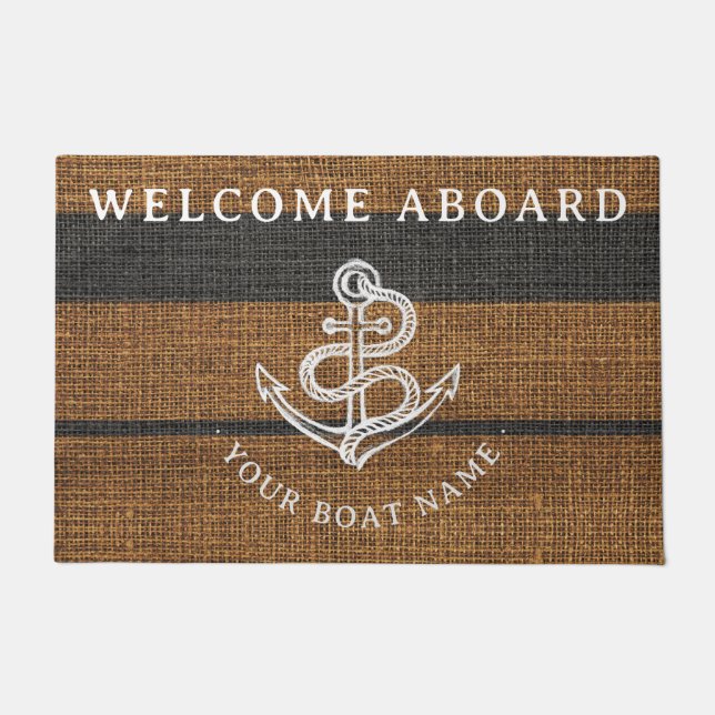 Felpudo Elegante Faux Burlap Anchor Nautical Bote Bienveni (Anverso)