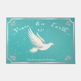 Felpudo Elegante festividad azul y plateada "Paz en la Tie