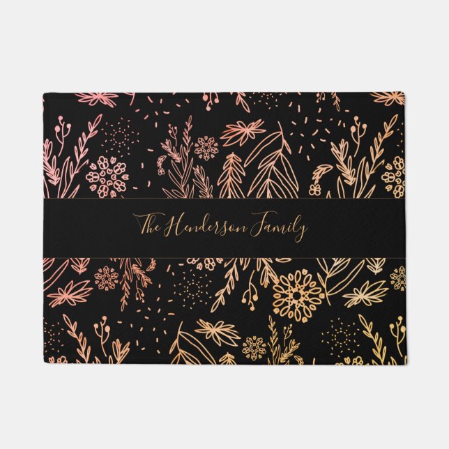 Felpudo Elegante firma de patrón floral Rosa dorado (Anverso)