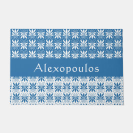 Felpudo Elegante floral griega azul y blanca personalizada