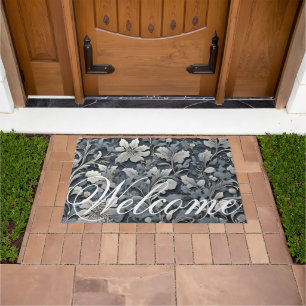 Felpudo Elegante floral gris blanco plateado azul polvorie