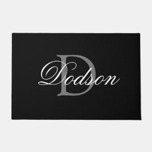 Felpudo Elegante gama moderna de monogramas en blanco y ne