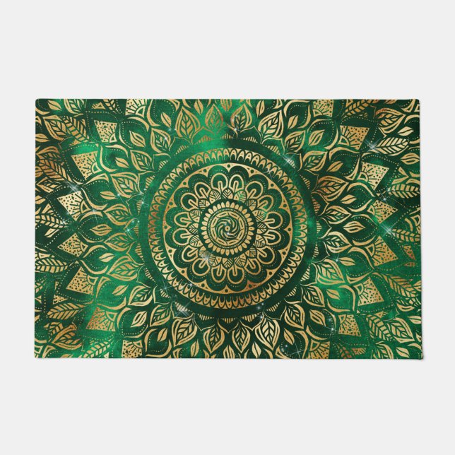 Felpudo Elegante Gold Green Mandala Floral (Anverso)