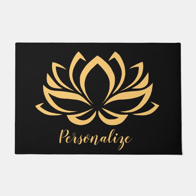 Felpudo Elegante Gold Lotus Flor Zen Yoga Monogramado  (Anverso)