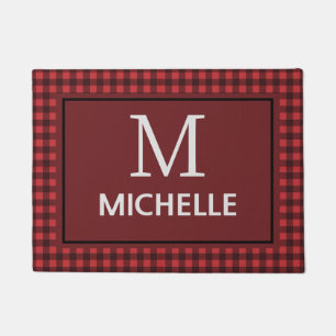 Felpudo Elegante granja Red Buffalo Plaid Monogramed