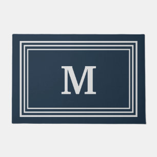 Felpudo Elegante gris azul monogramado