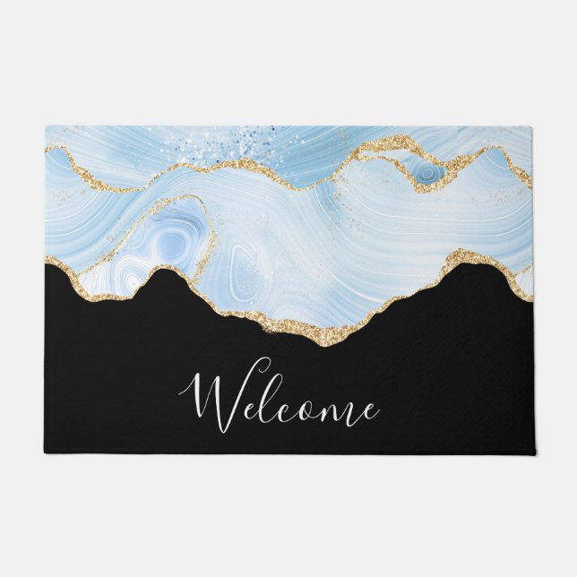 Felpudo Elegante Guay Blue Agate con cinta Purpurina Gold (Anverso)