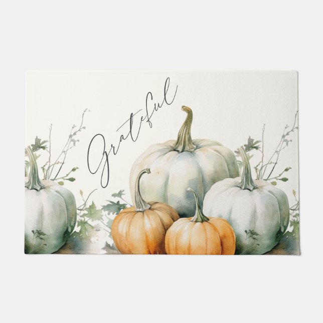 Felpudo Elegante Guión Agradecido Calabaza Rustica Otoño (Anverso)
