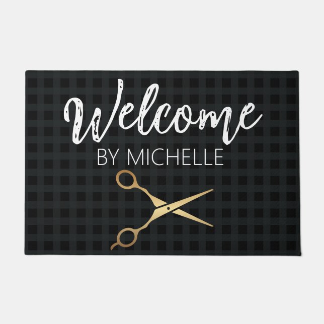 Felpudo Elegante Hairstylist Salon Nombre Doormat (Anverso)