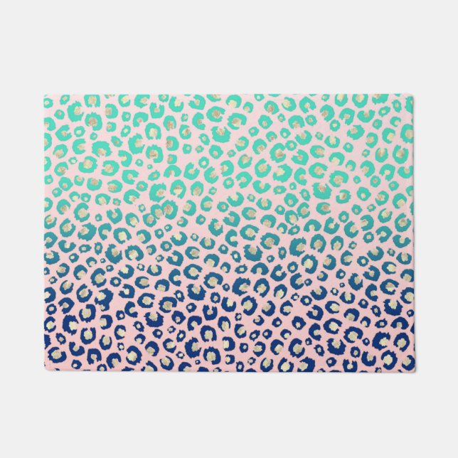 Felpudo Elegante Leopardo dorado impresión Blue Mint Gradi (Anverso)