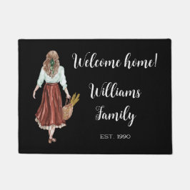 Felpudo Elegante letra Monogramada mujer acuarela negra