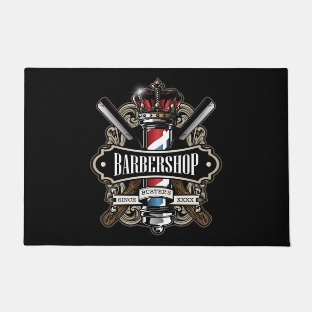 Felpudo Elegante logotipo de Barbershop Personaliza el log (Anverso)