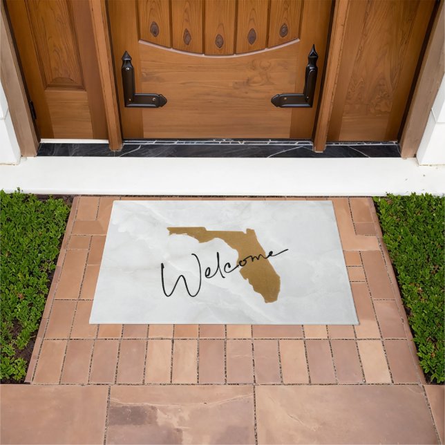 Felpudo Elegante Mapa de Florida en Oro Bienvenida (Exterior)