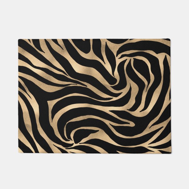 Felpudo Elegante metal dorado Zebra Black Animal Print (Anverso)