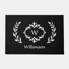 Felpudo Elegante Moderno Monogramado Moda Wreath Blanco Ne