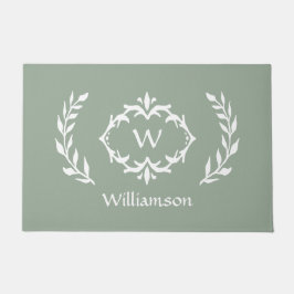 Felpudo Elegante Moderno Monogramado Wreath Moda Sage Gree