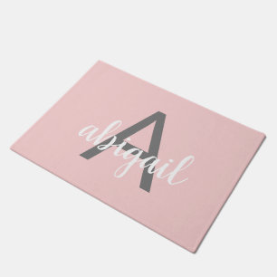 Felpudo Elegante moderno nombre monograma rosa blush gris
