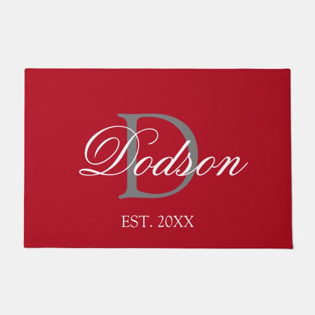 Felpudo Elegante Monograma Blanco Rojo Fecha establecida (Anverso)