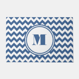 Felpudo Elegante Monograma Chevron Azul