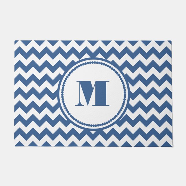 Felpudo Elegante Monograma Chevron Azul (Anverso)