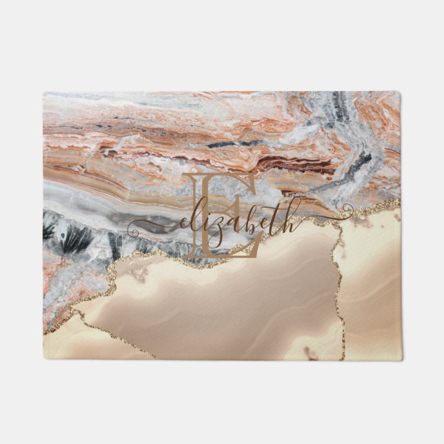 Felpudo Elegante Monograma de Piedra de Mármol Purpurina d (Anverso)