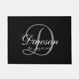 Felpudo Elegante Monograma Gris Negro Nombre Boda de recié
