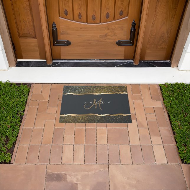 Felpudo Elegante Monograma Moderno con Toque de Oro (Exterior)